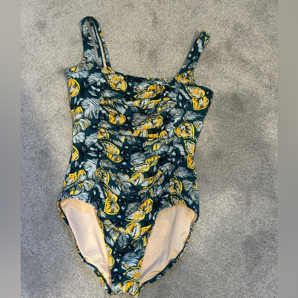 Garnet Hill Green & Yellow Floral One-Piece Swimsuit